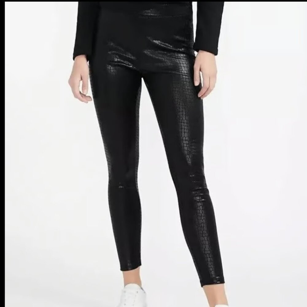 Express Super High Rise Black Faux Croc Leather Legging Nwot Xs